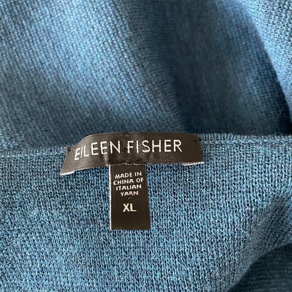 Eileen Fisher Women's Cardigan XL Wool Blue Open Front Boxy 3/4 Sleeve *FLAWS* - Picture 6 of 9